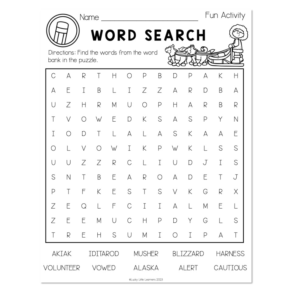 Sub Plans Middle of Year Fun Activities Word Search Lucky