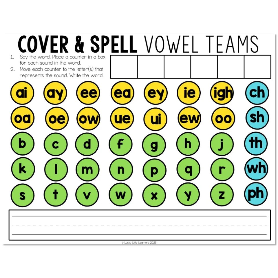 Cover and Spell Mat Vowel Teams Lucky Little Learners