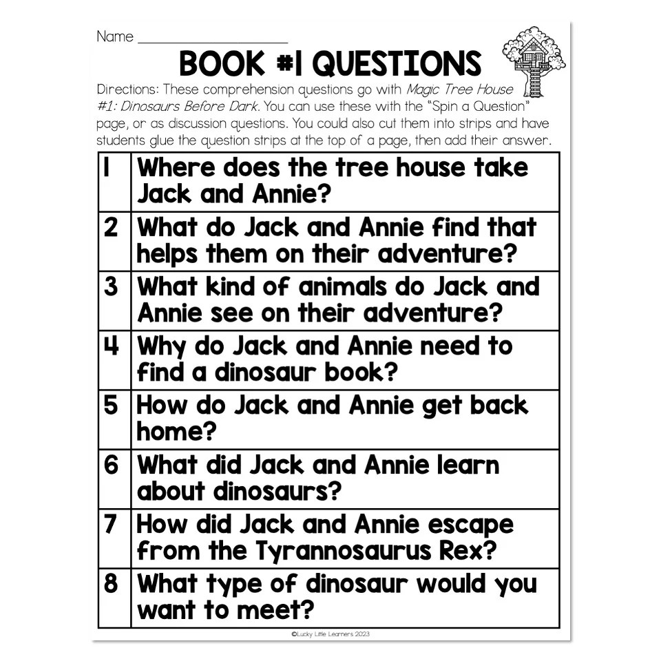 Chapter Book Companion Magic Tree House Book 1 Questions Lucky