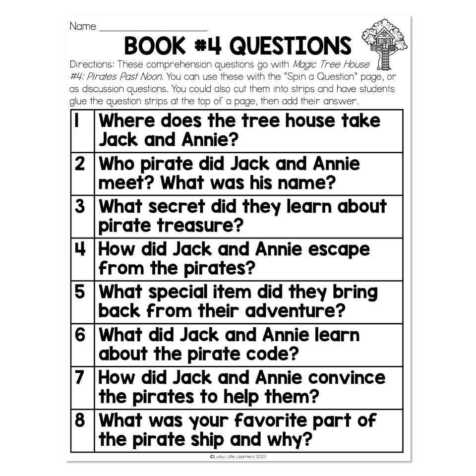Chapter Book Companion Magic Tree House Book 4 Questions Lucky