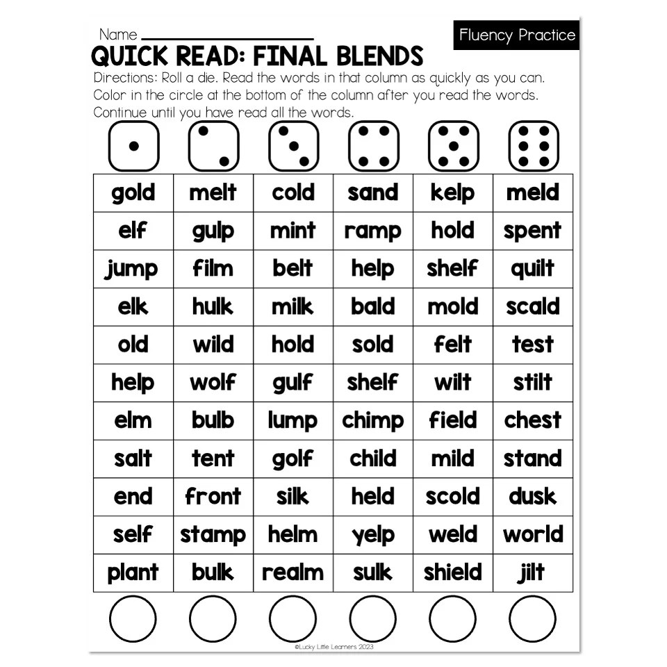 Lucky to Learn Phonics Final Blends Quick Read Lucky Little Learners