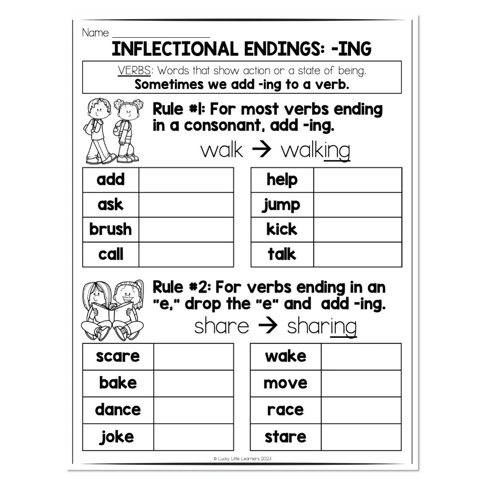 Multisyllable Words Book - Inflectional Endings - ING - Rules - Lucky
