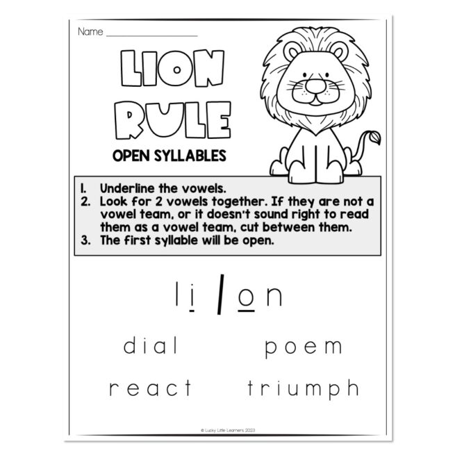 Multisyllable Words Book - Lion Rule - Open Syllable - Overview - Lucky
