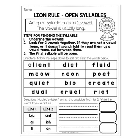 Multisyllable Words Book - Lion Rule - Open Syllable - Reading and