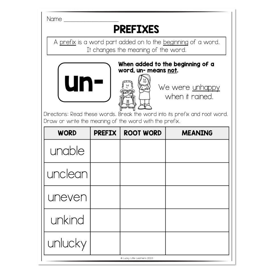 Multisyllable Words Book Prefixes UN Explanation and Meaning