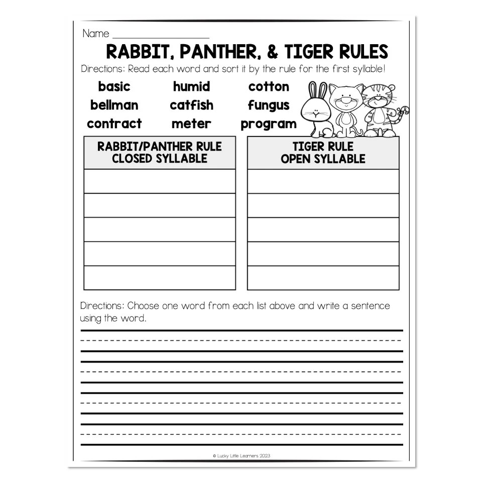 Multisyllable Words Book Rabbit, Panther, and Tiger Rules Closed