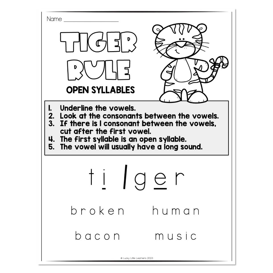 Multisyllable Words Book Tiger Rule Open Syllable Overview