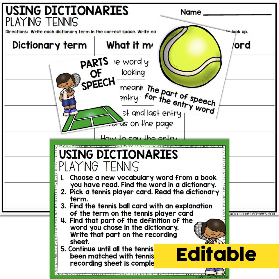 Editable 2nd Grade Grammar Center Using Dictionaries Lucky Little