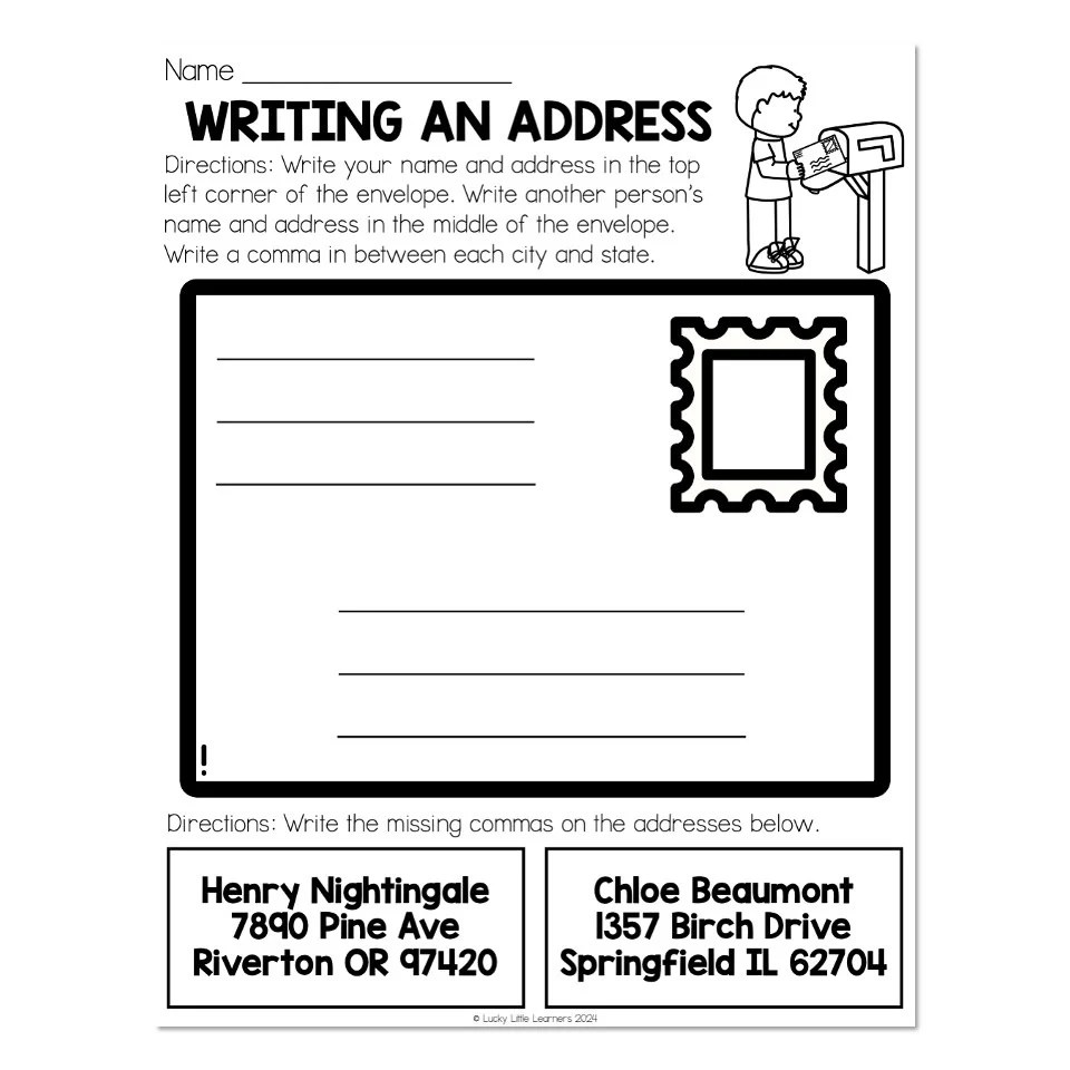 Writing an Address Worksheet Lucky Little Learners