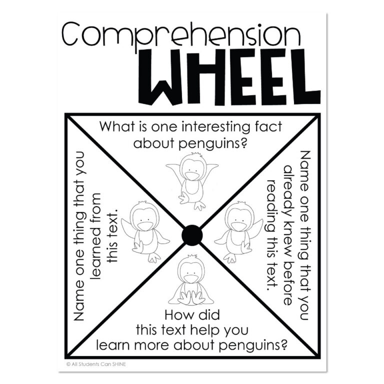 Penguins Unit Comprehension Wheel Lucky Little Learners