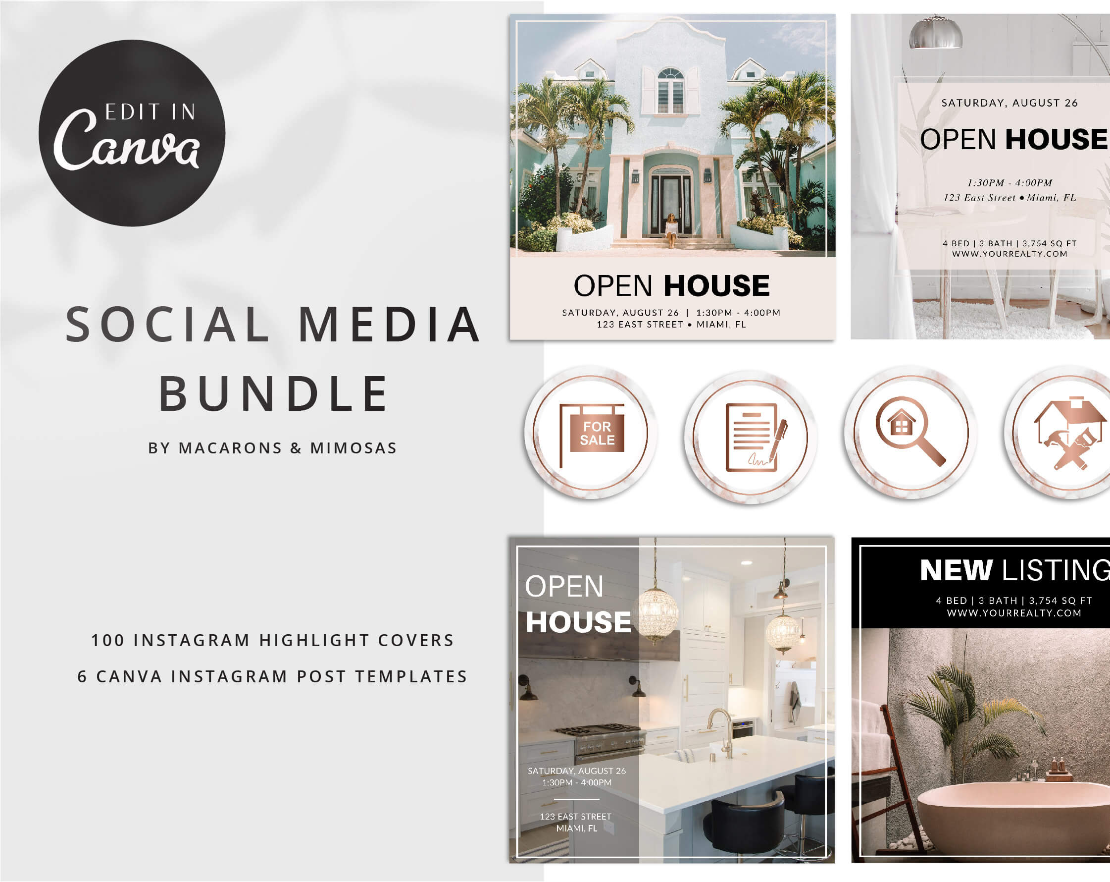 106 Realty Rose Gold Marble Instagram Story Highlights Icons Macarons And Mimosas