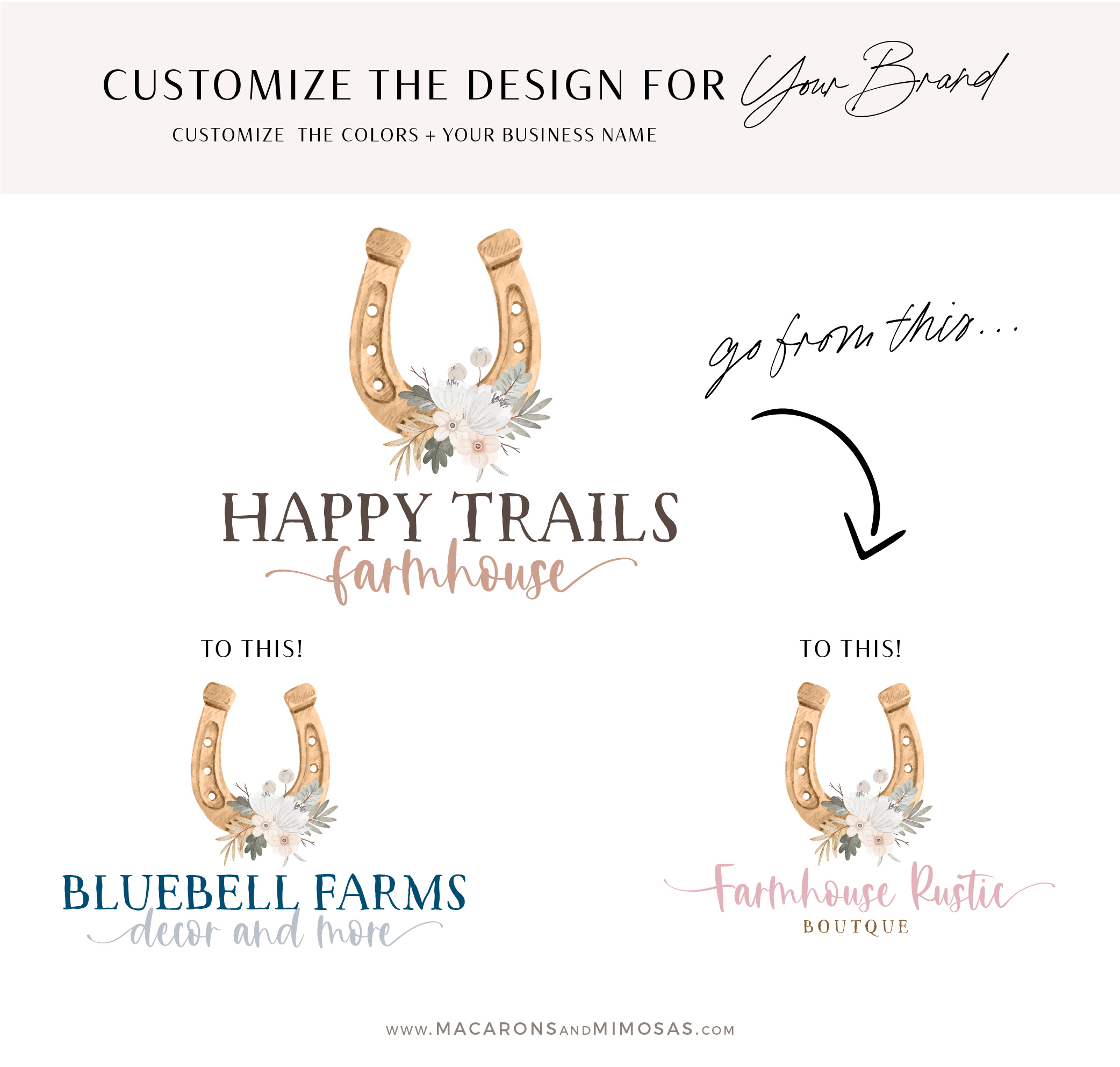 Horse Shoe Logo Design Happy Trails Logo Set • Macarons and Mimosas