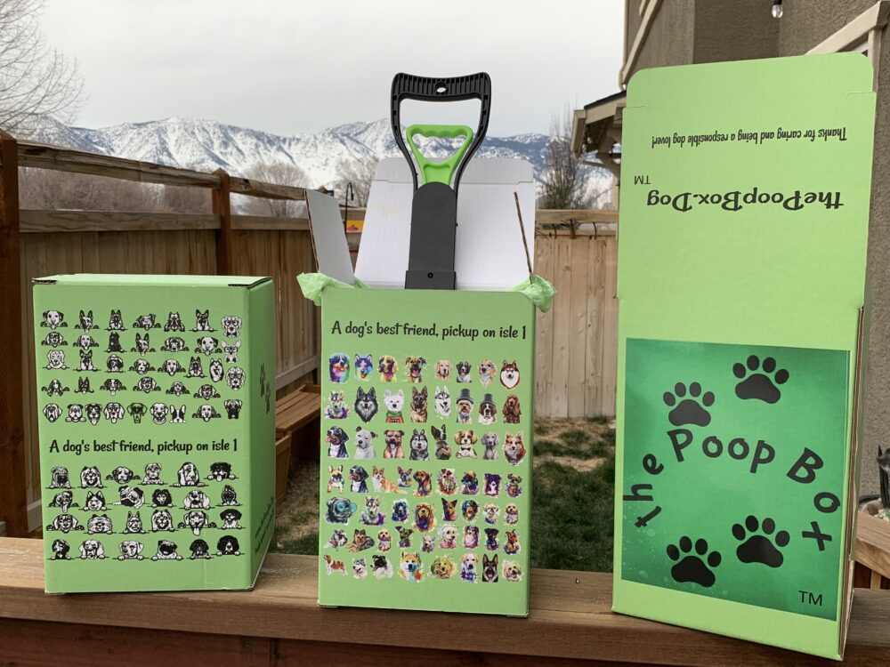 the Poop Box.Dog Pet Supplies the Green Poop Box in the Yard Made