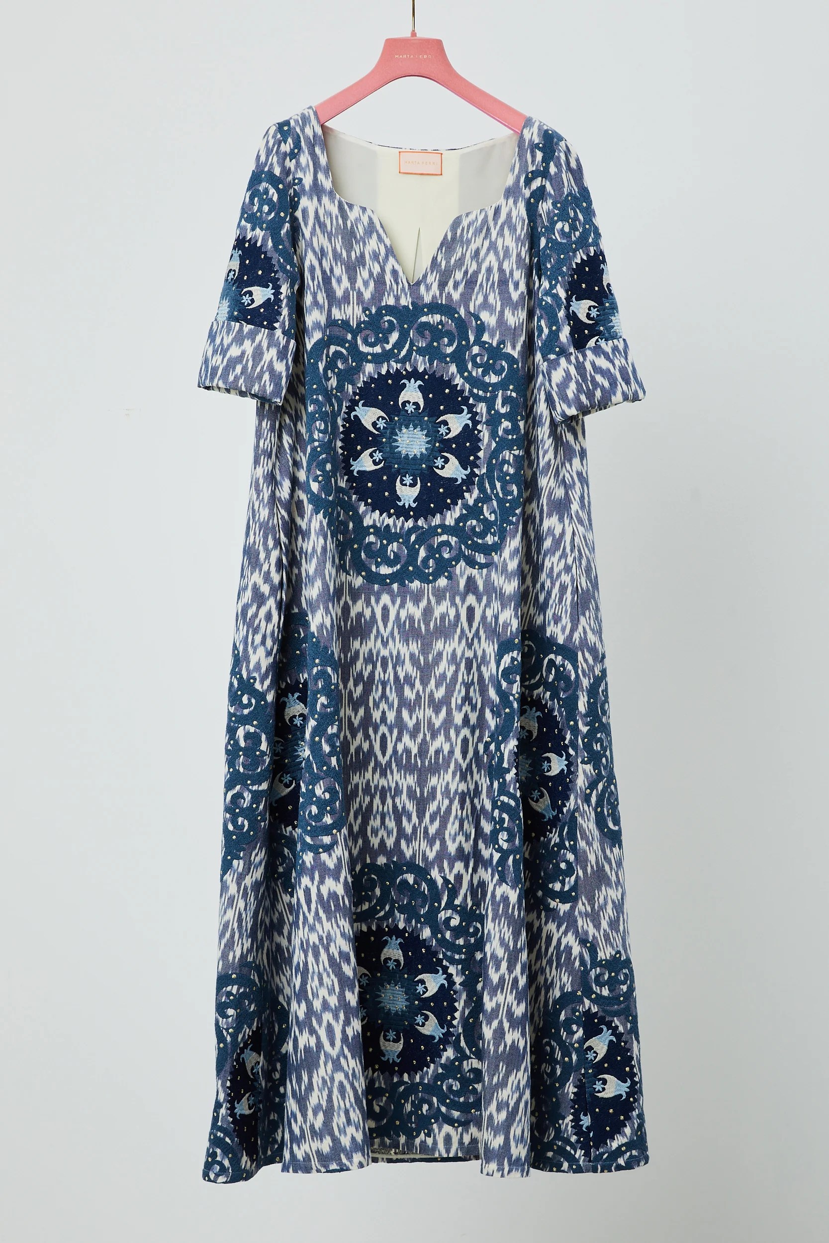 EMBROIDERED CAFTAN DRESS BLUE ateliermartaferri