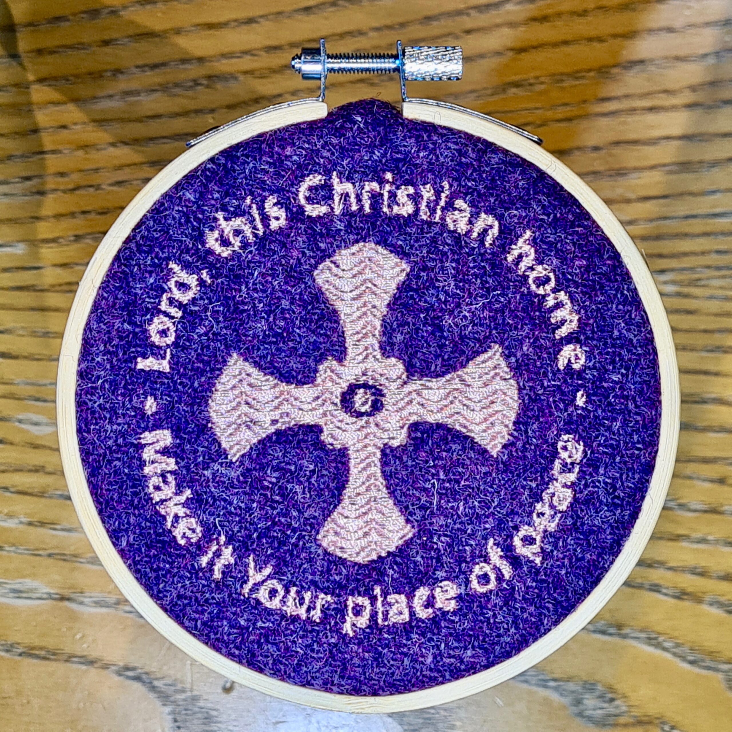 St Cuthbert & St Aidan Embroidery Hoop Pink Thread (Purple Harris