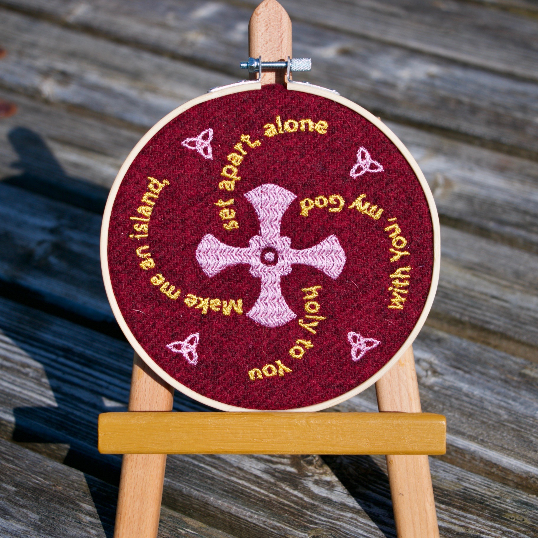 Large St Cuthbert & St Aidan Embroidery Hoop Pink Cross (Red Harris