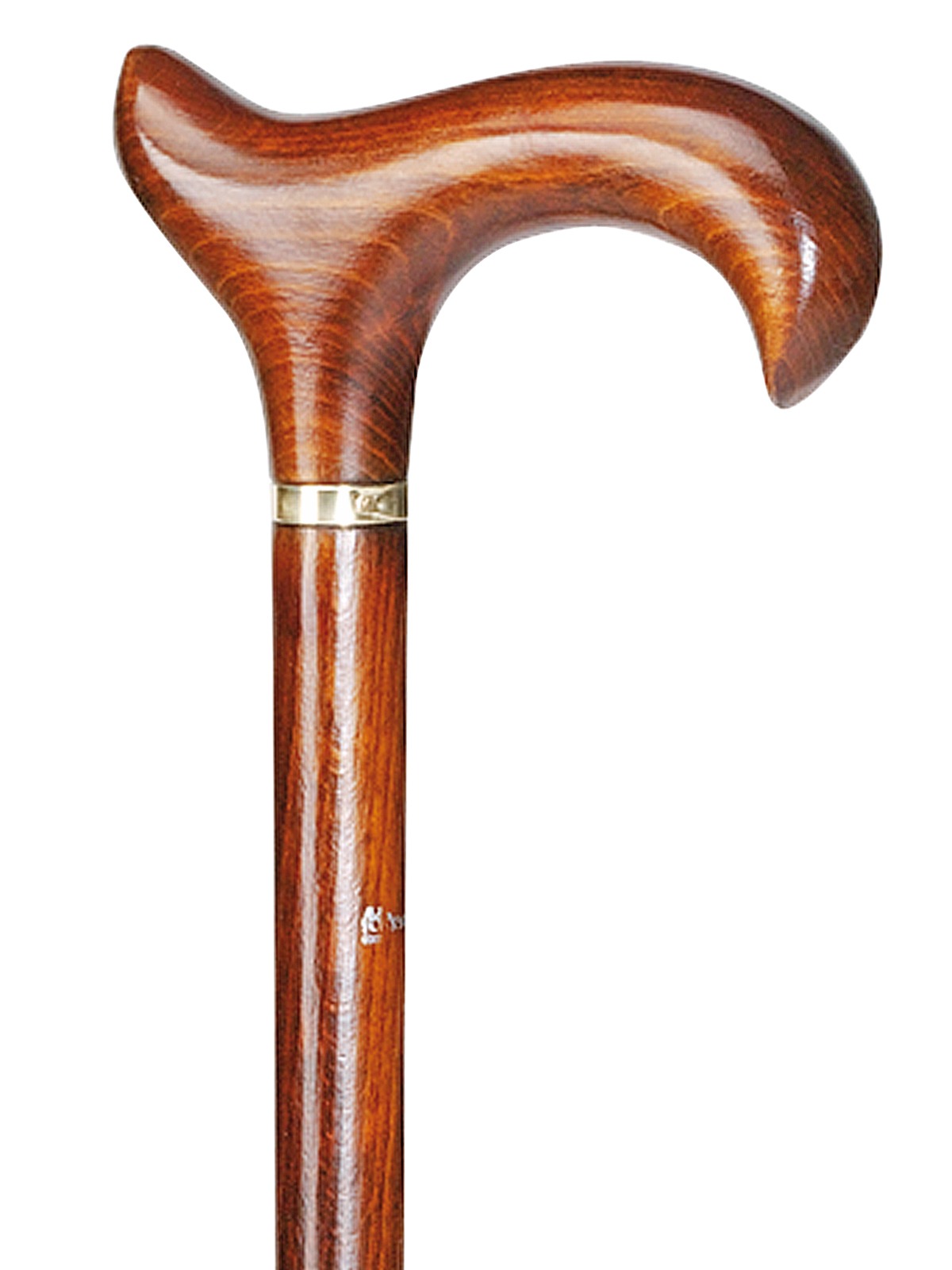 Wooden walking stick flamed in brown with Derby grip 150 kg