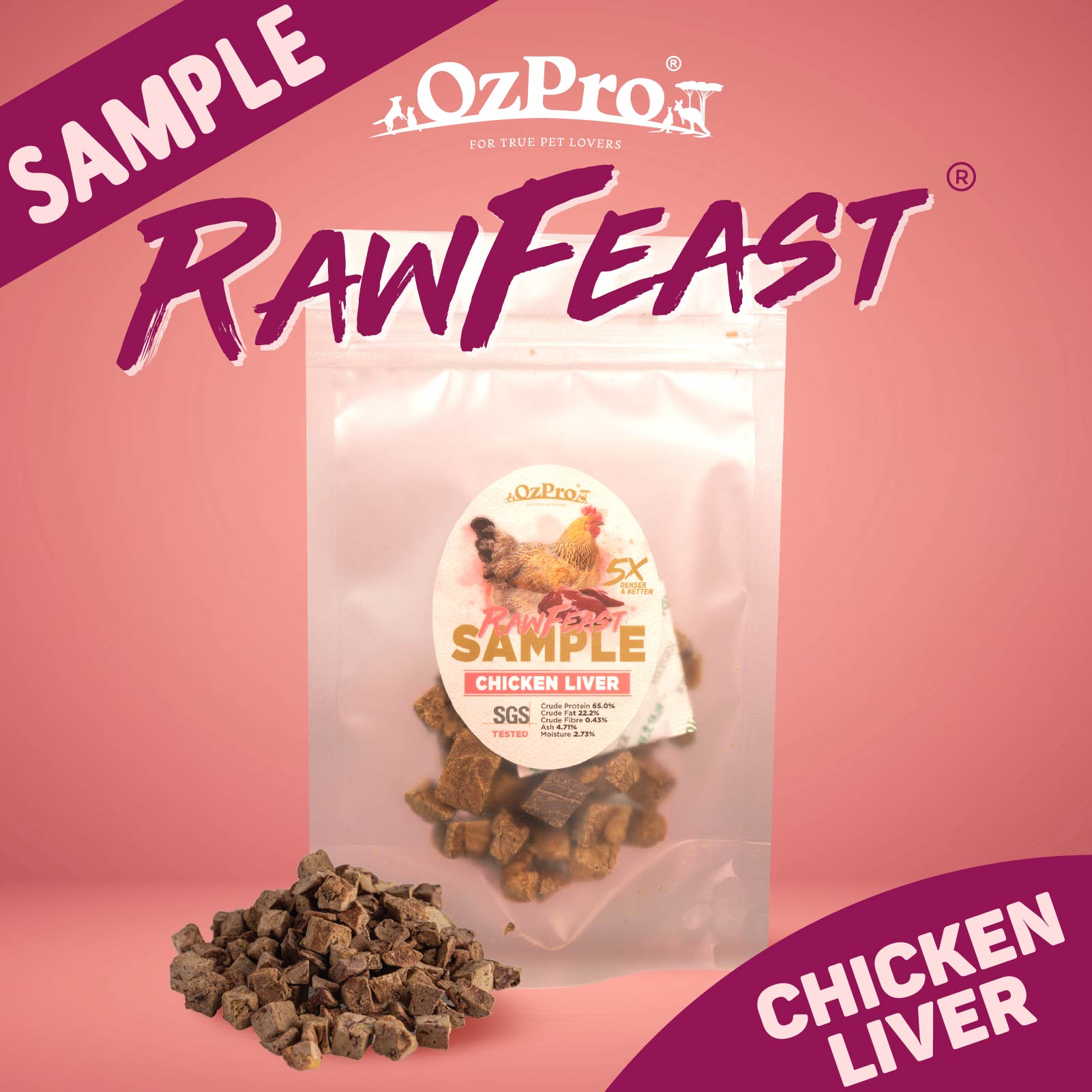 RawFeast Freeze Dried Booster Sample Pack Chicken Liver (8g) OzPro Pets