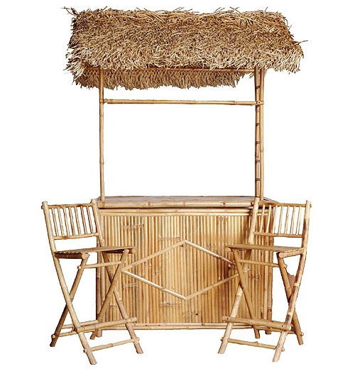 Bamboo Tiki Bar with Thatch Roof 4 Pc.