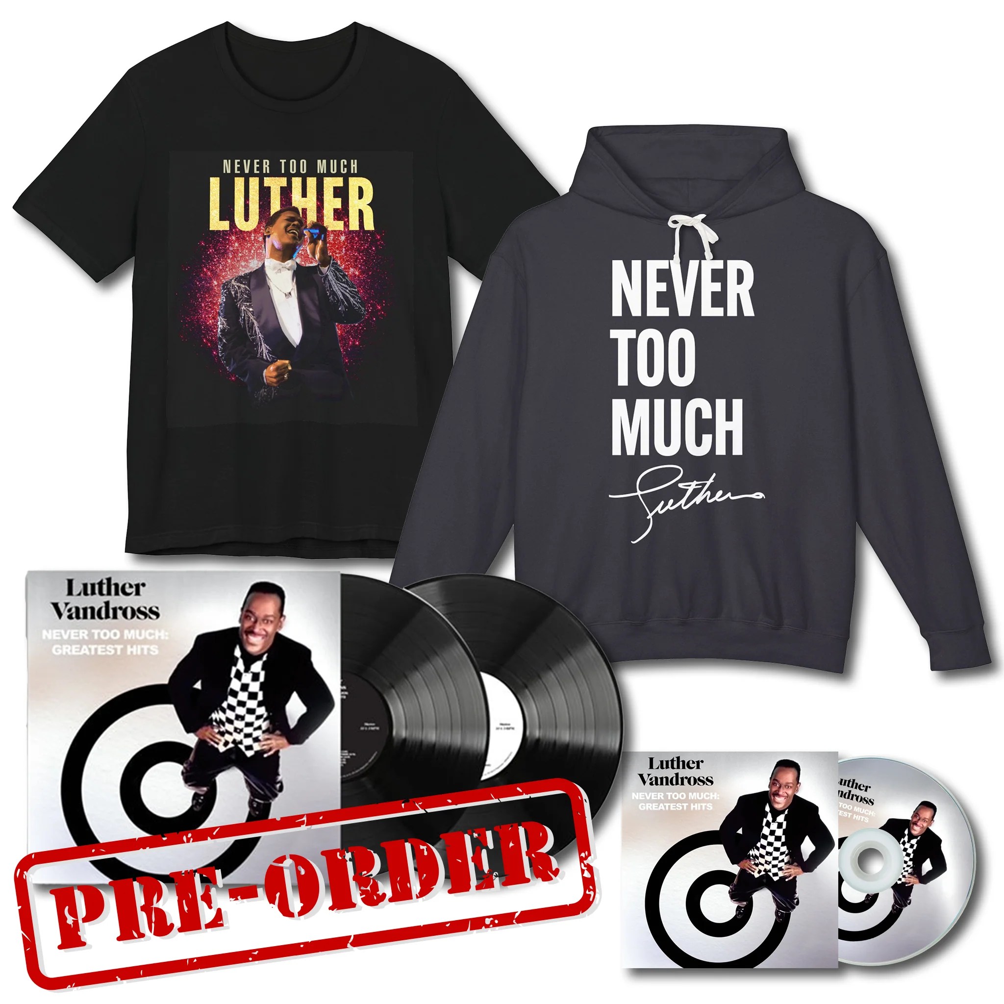 Luther Vandross "Never Too Much" Hoodie + Film Key Art Tshirt + CD