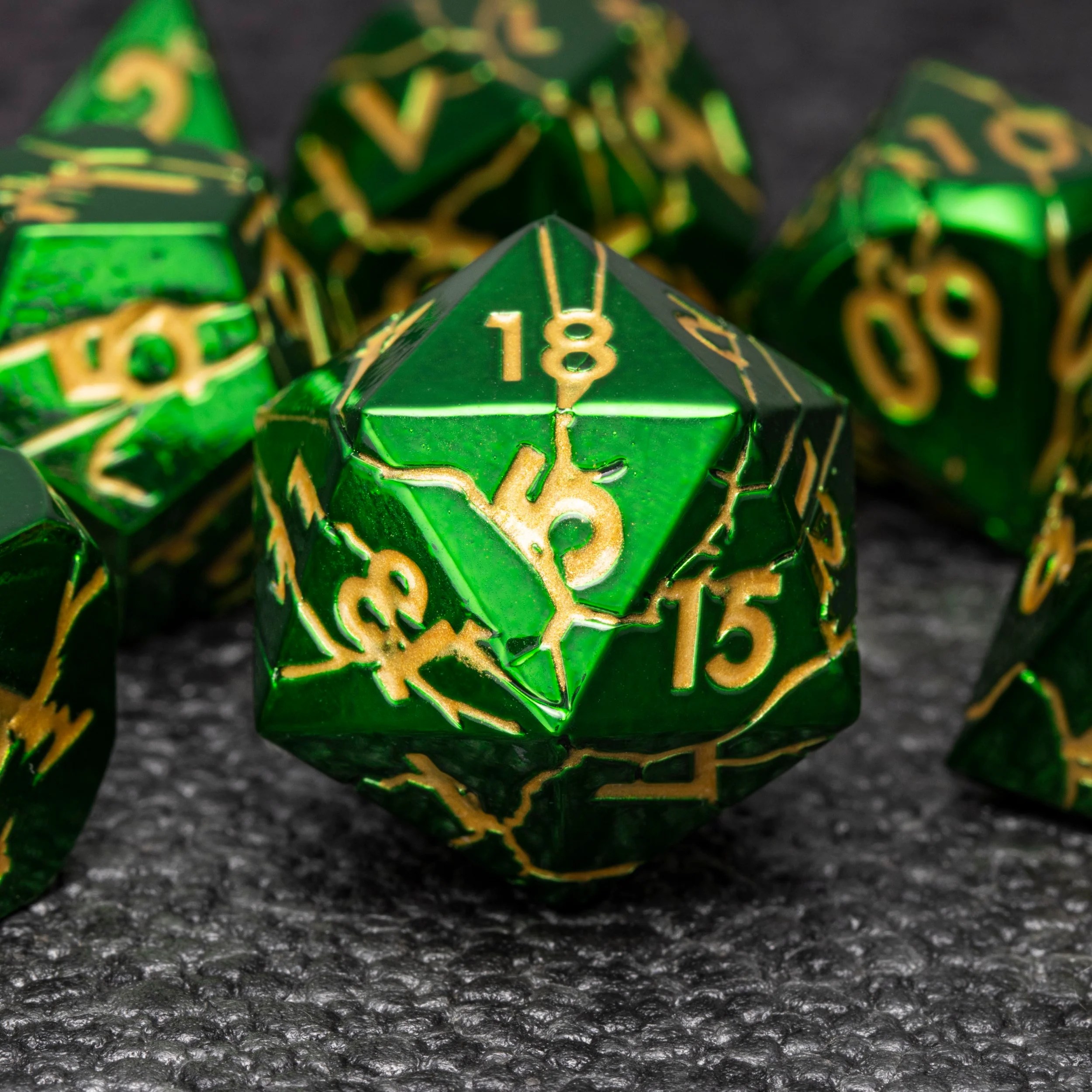 DND Metal Dice Cracked Green Sky Lightning Soar