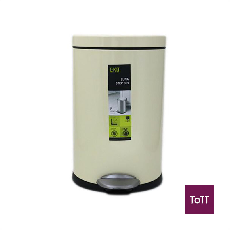 EKO Luna Stainless Steel Step Bin With Soft Closing Lid 8L, Cream