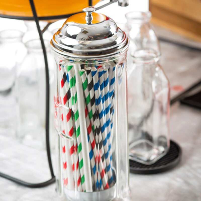 TableCraft Glass Straw Dispenser with Chrome Plated Top ToTT Store