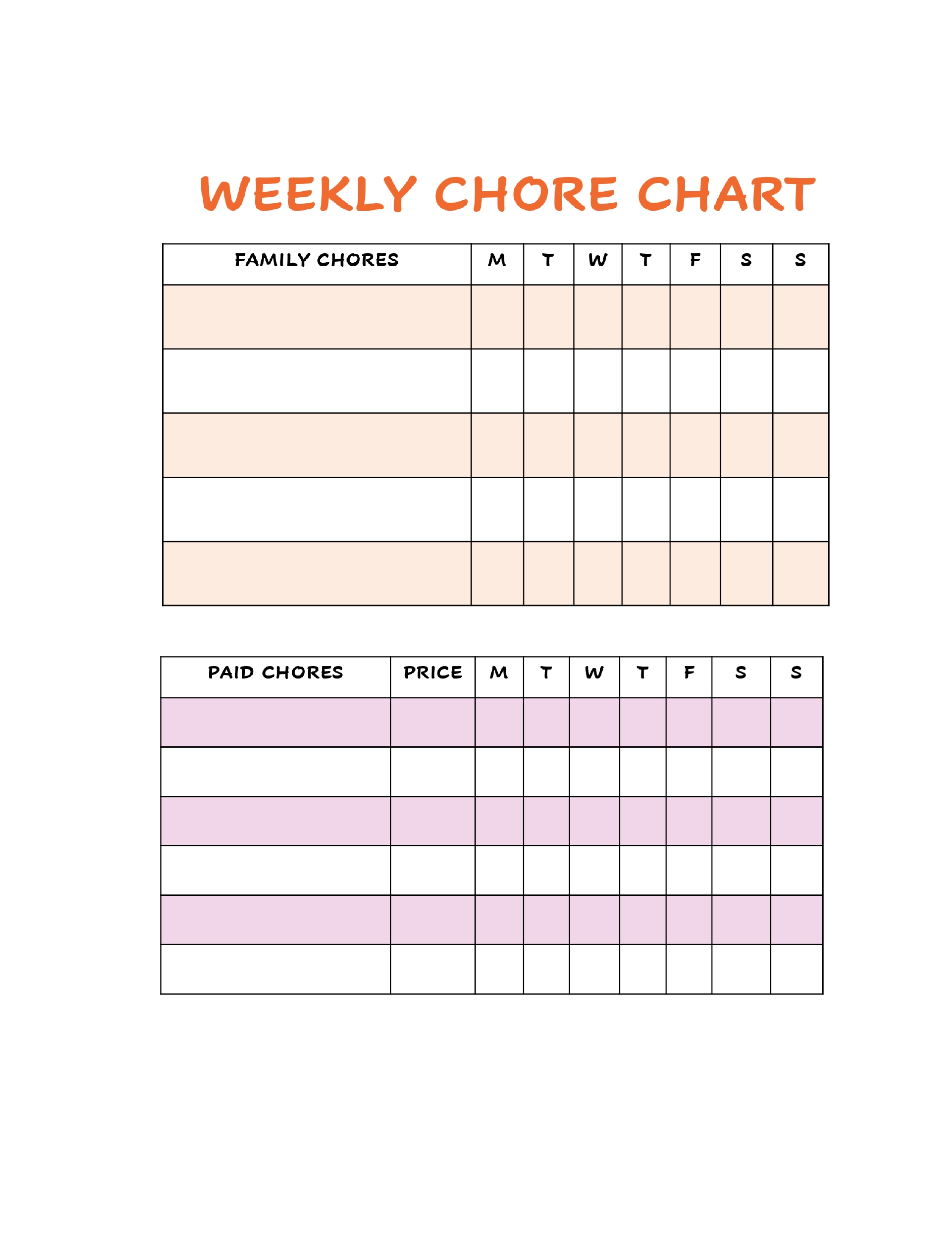 Weekly Chore Chart Two Cultures One Life Shop
