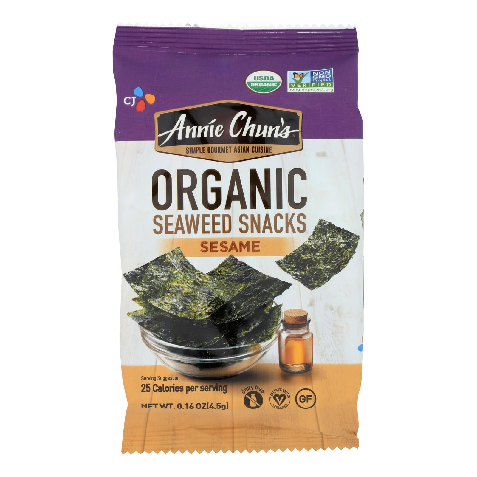 Annie Chun's Organic Seaweed Snacks Sesame 12/.16oz Bags ASWS