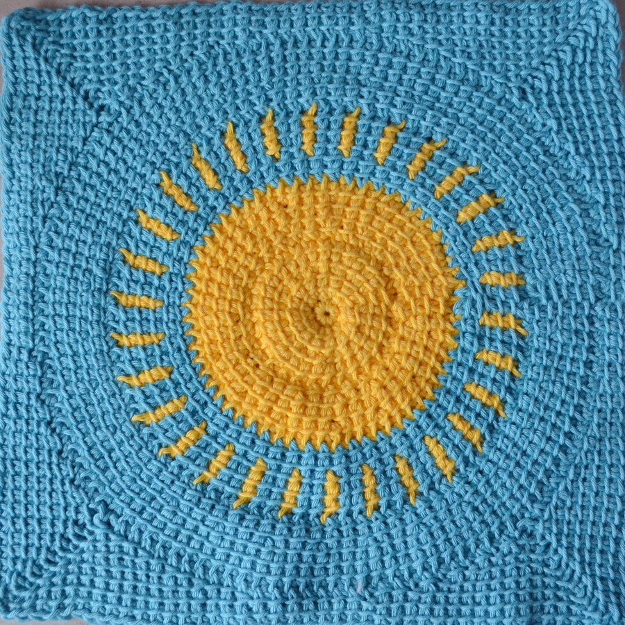 Tunisian crochet sun blanket square pattern Yarnandy