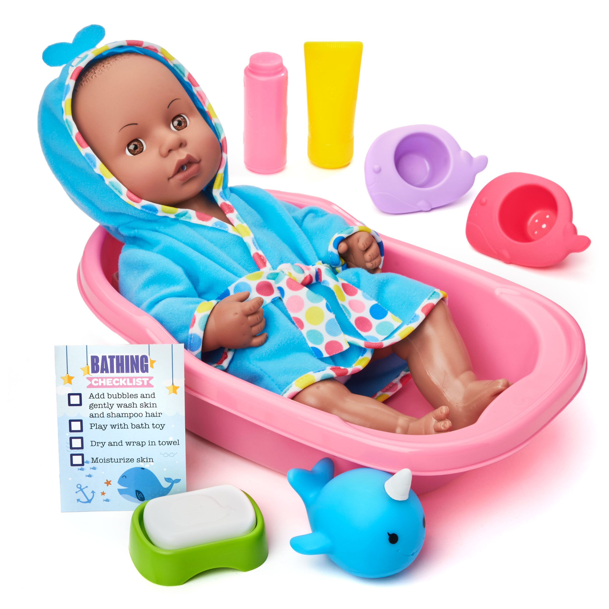 Kid Connection 12Piece Bathing Baby Doll Play Set, African American