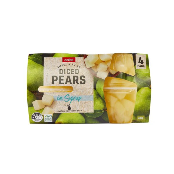 Coles Diced Pears In Syrup 4 Pack 480g Shop & Dispatch