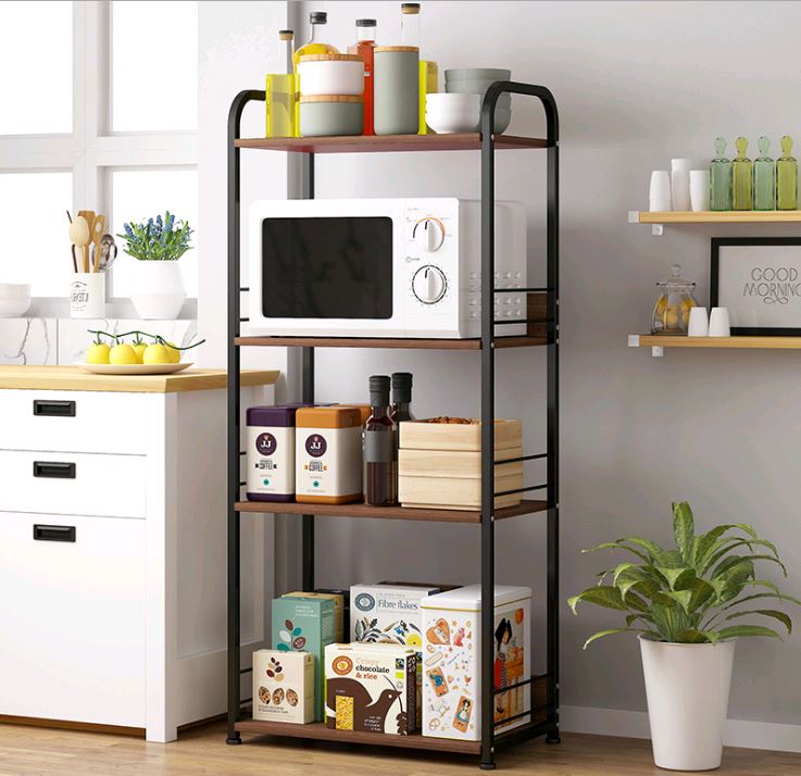 Kitchen Rack (Beech/Black) 4 Layers 52*29*120cm MDF Wood and metal