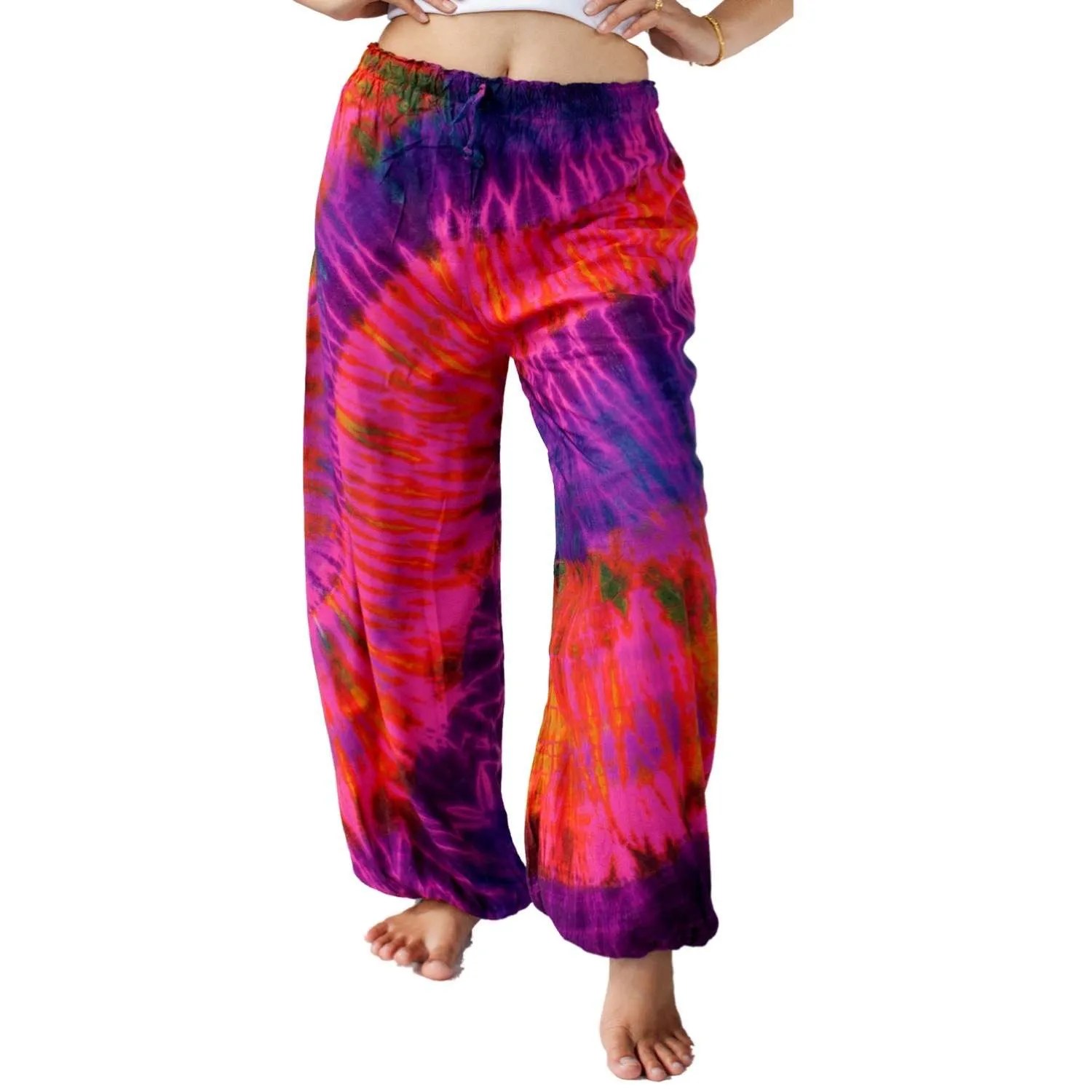 Pink Rainbow Tie Dye Pants Beach or Yoga Wear Siam Secrets Apparel