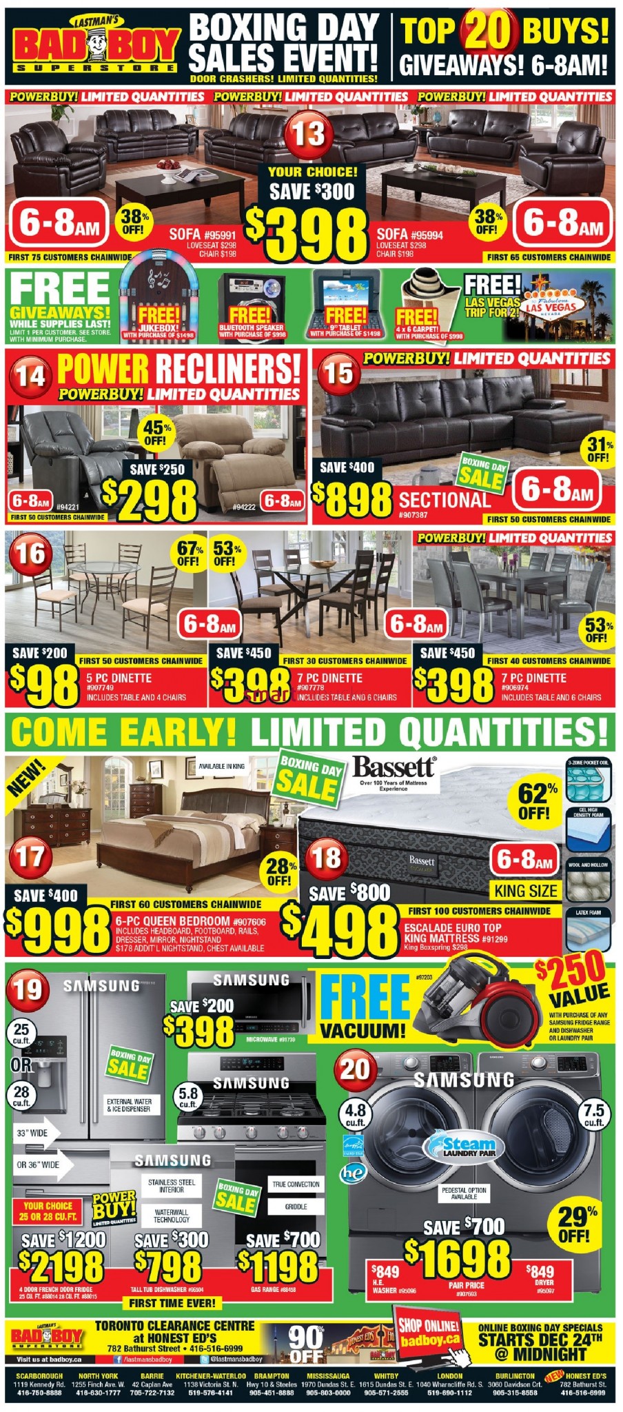 Bad Boy Furniture Superstore Boxing Day / Boxing Week Flyer Deals 2015