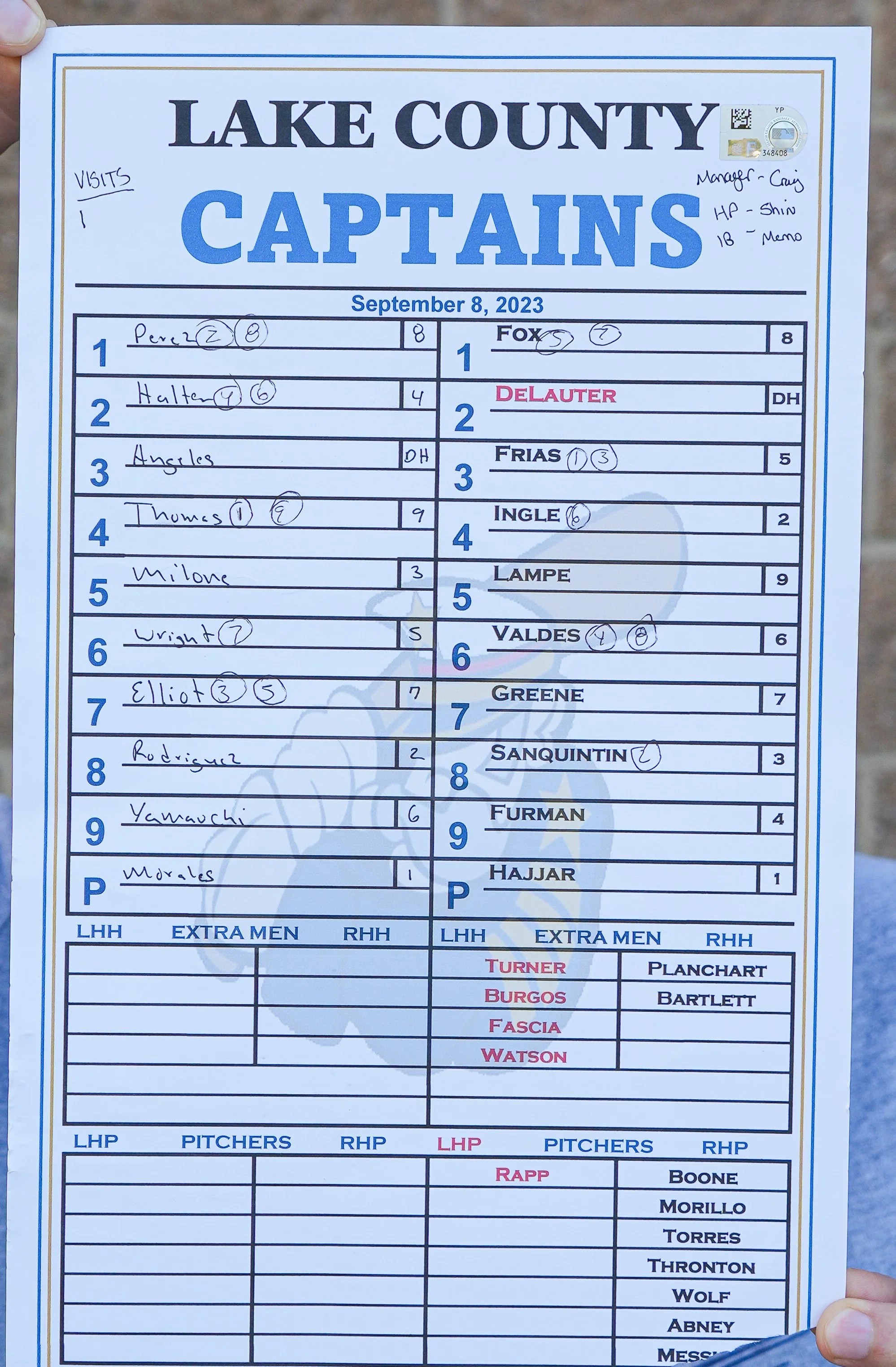 Official 2024 Game Used Lineup Card Lake County Captains Shop