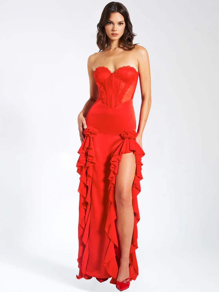 TALIA RED LACE CORSET MAXI GOWN SHOP DDMINE
