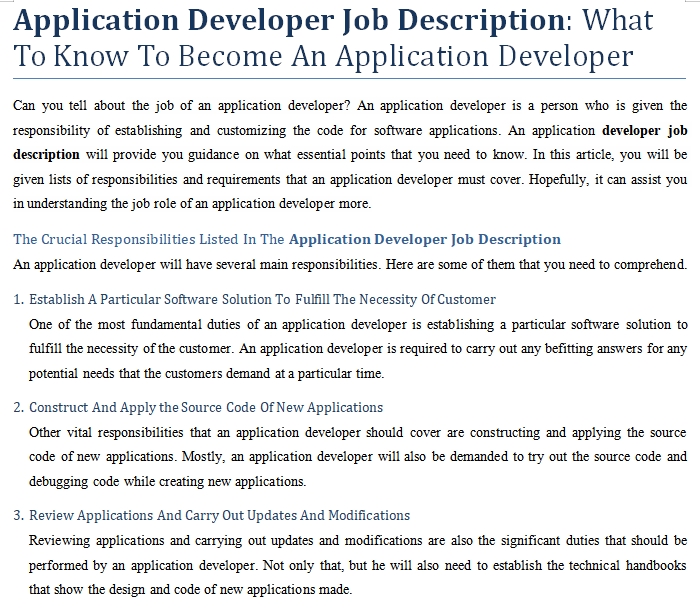 Application Developer Job Description What To Know To An