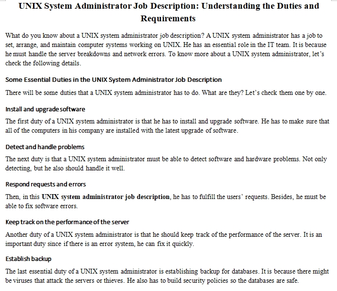 UNIX System Administrator Job Description Understanding the Duties and