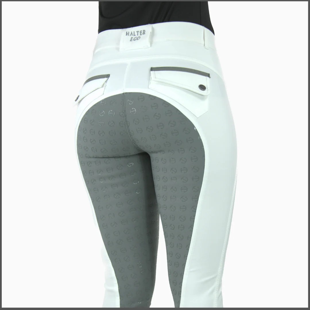 Megan Full Seat Competition Breeches White with Grey Seat Halter Ego®