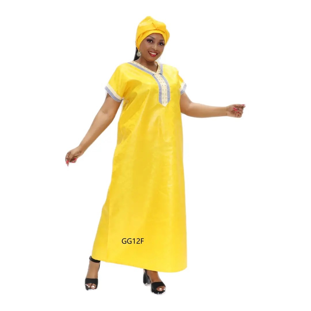 wholesale african bazin yellow cotton maxi dresses