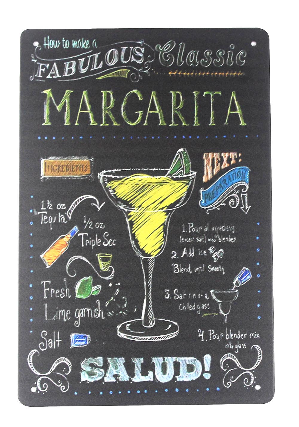 Margarita salud cocktail bar pub drink metal sign 0260a Metal tin signs