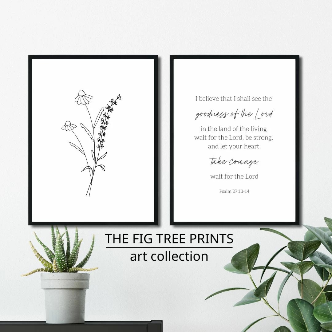 Set Of 2 Bible Verse Wall Prints, Psalm 271314 Botanical Print Set