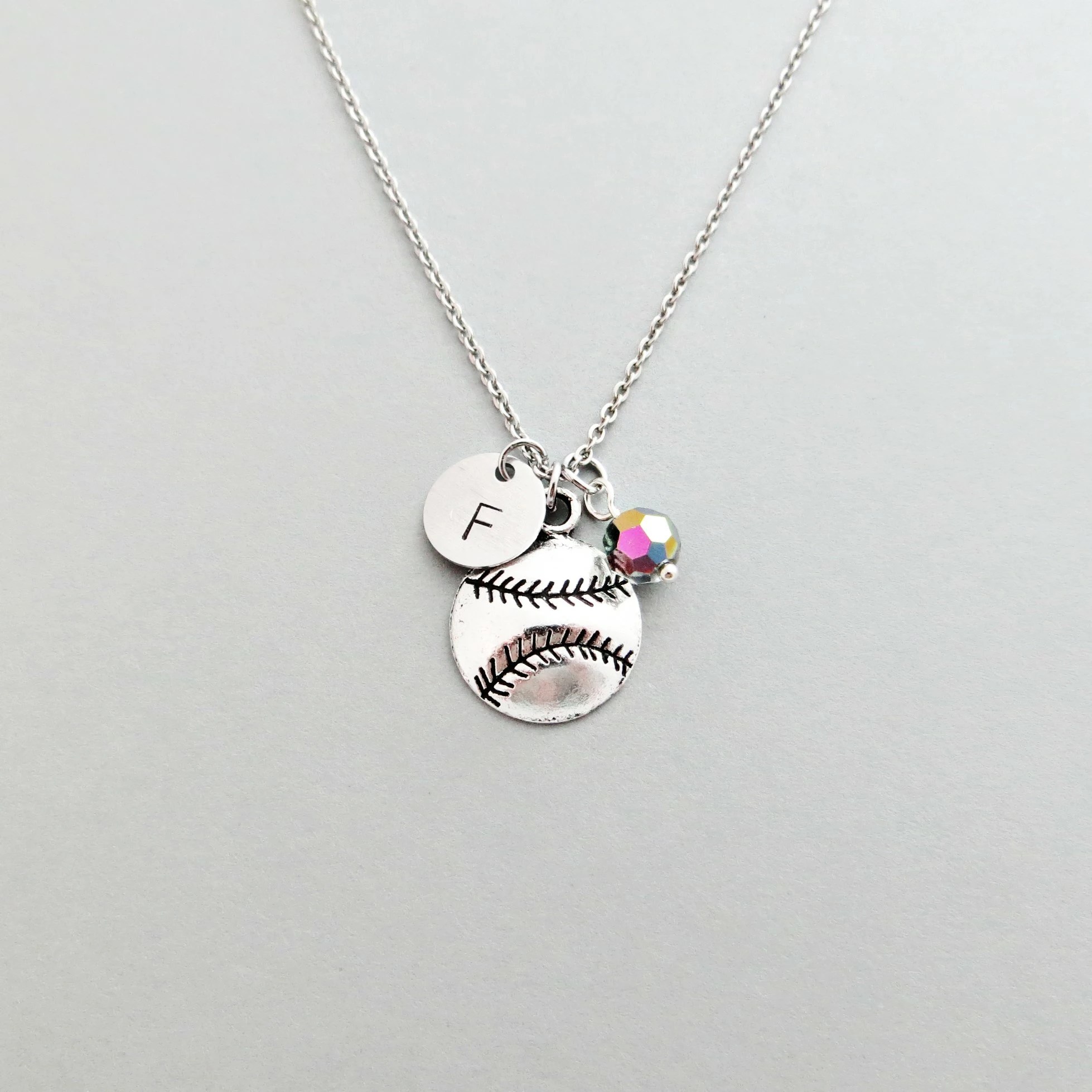 Baseball Necklace With Personalized Initial Or Team Number And Bead