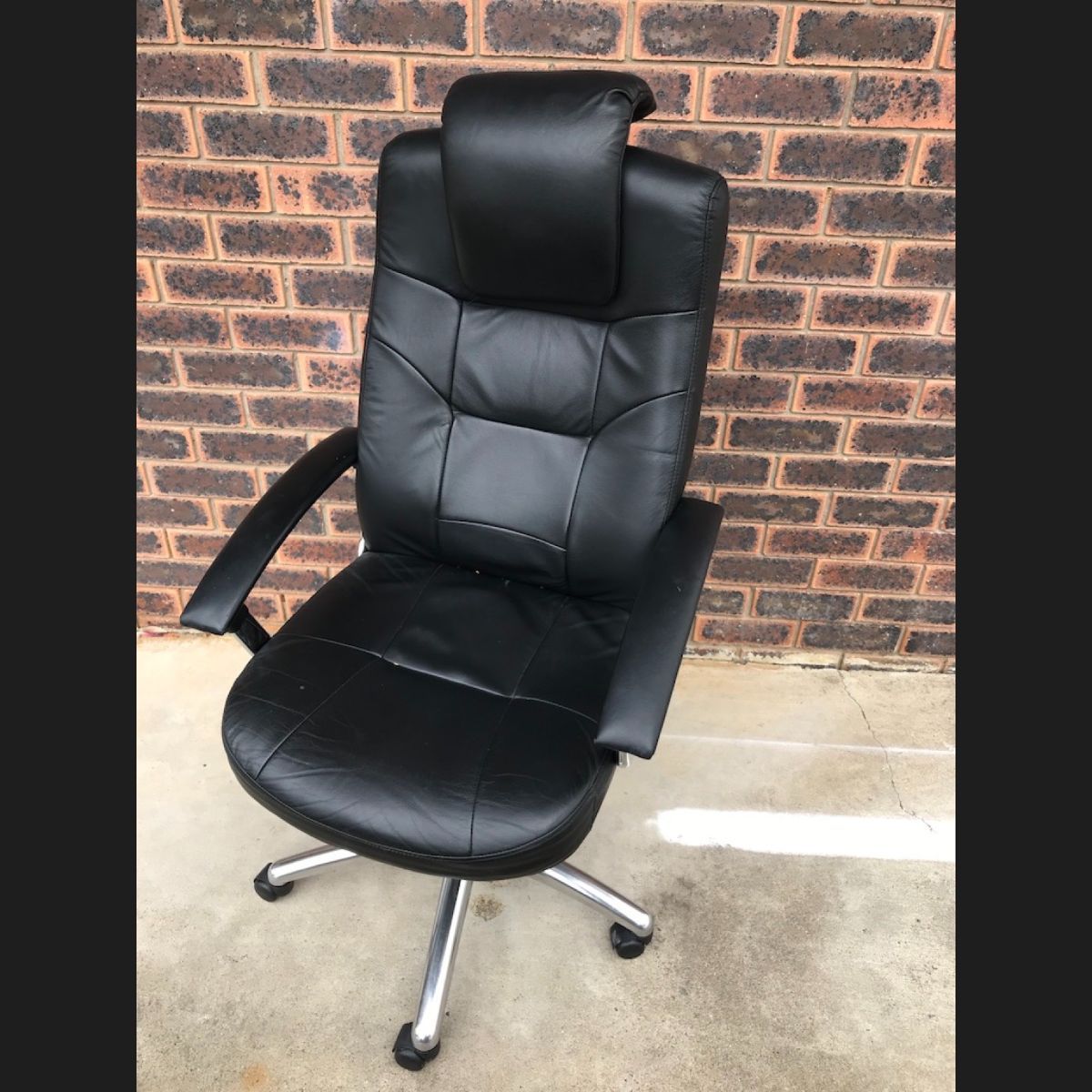 Black VinylGas Lift Office Chair with Head Rest and Arms ShopUp Retail