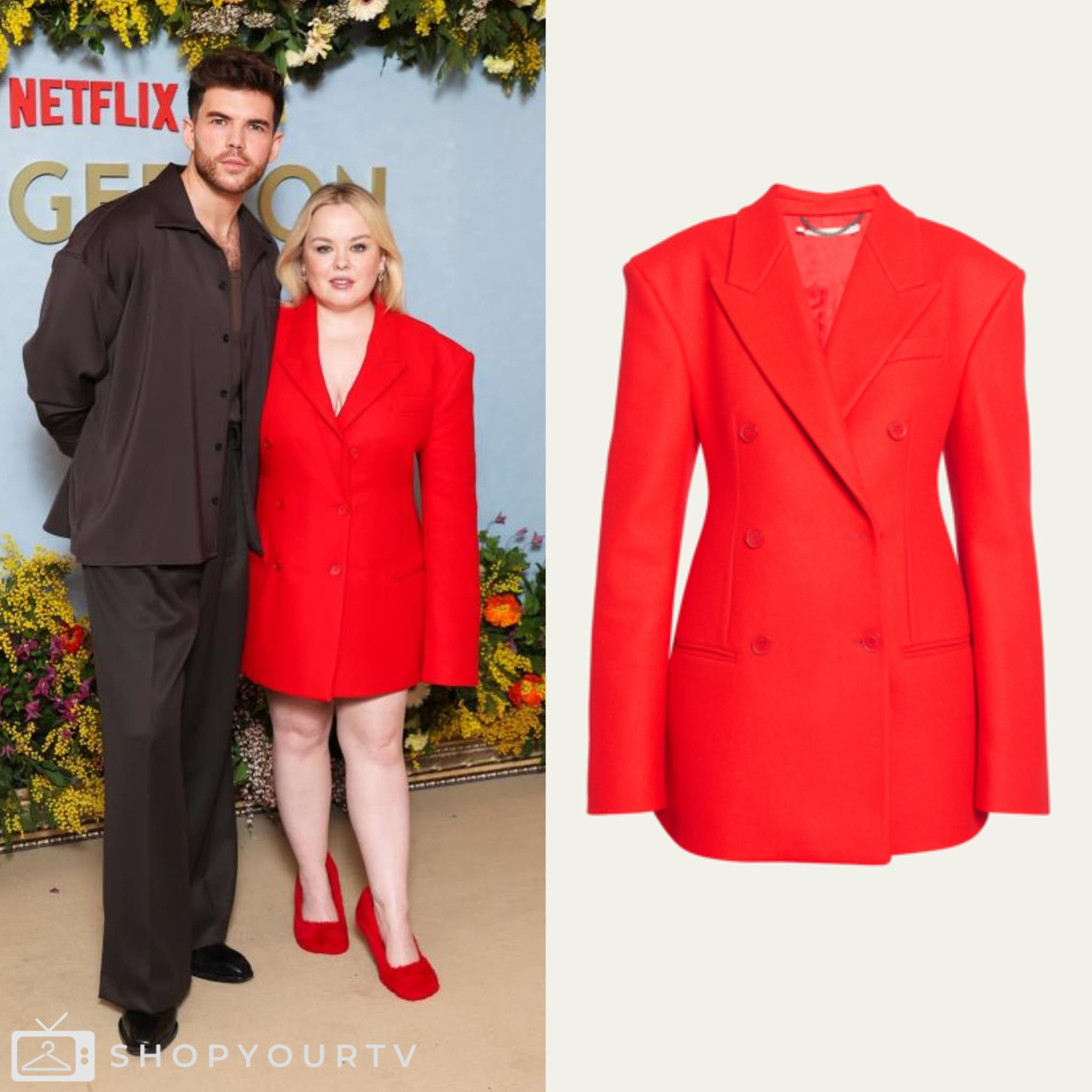 Press Junket 2024 “Bridgerton” Nicola Coughlan’s Red Blazer Dress