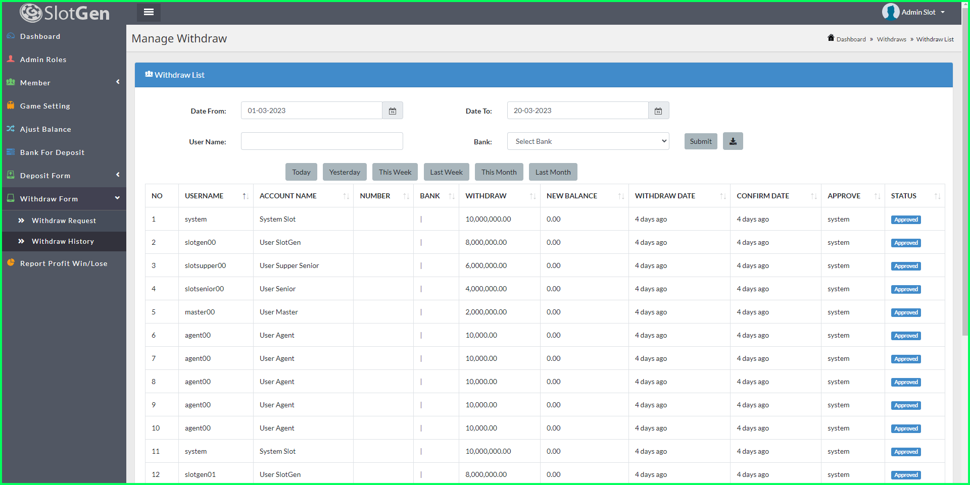 RTP of slot machine statistic by slotgen CodeCanyon