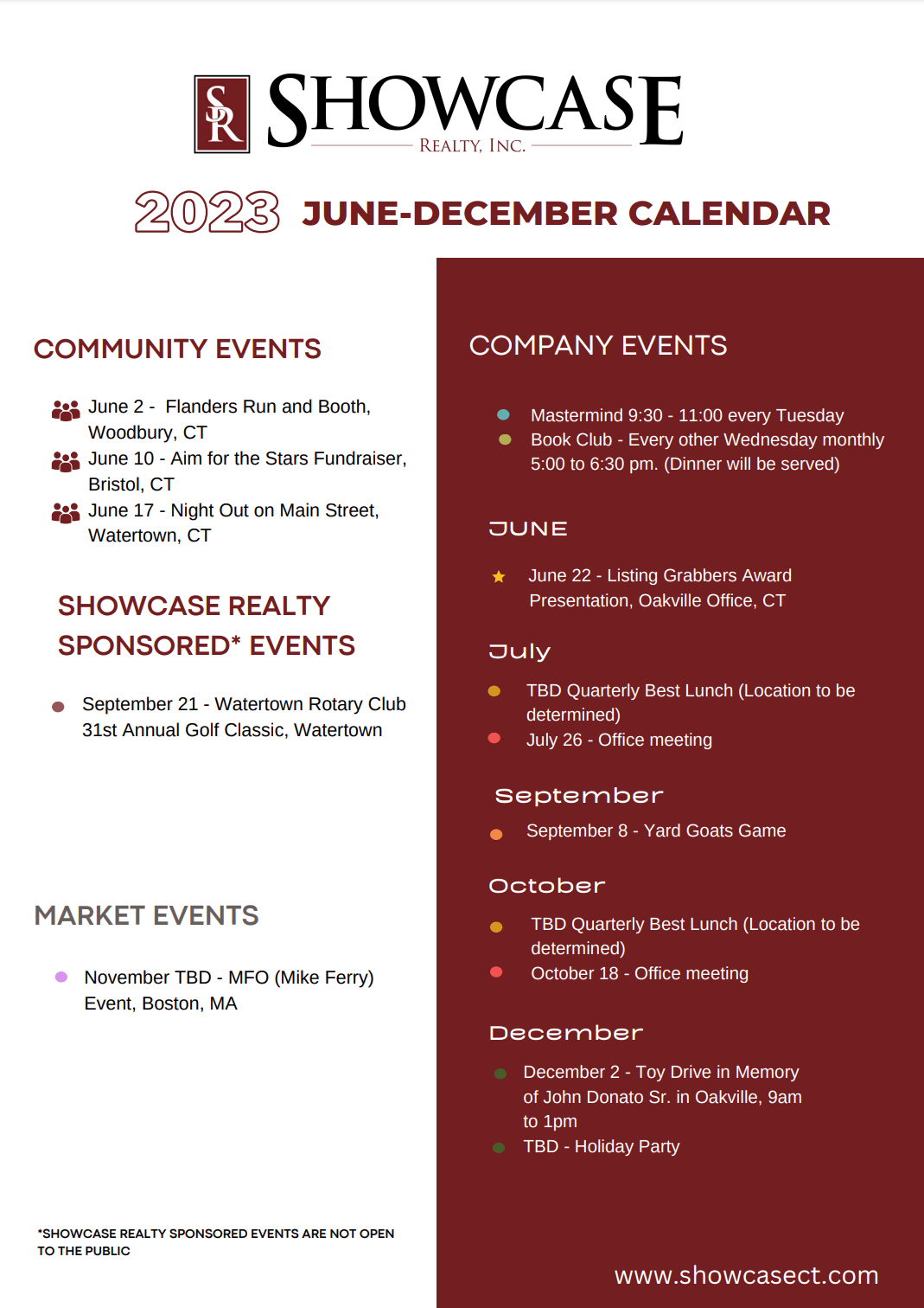 2023 JuneDecember Event Calendar Showcase Realty Inc.