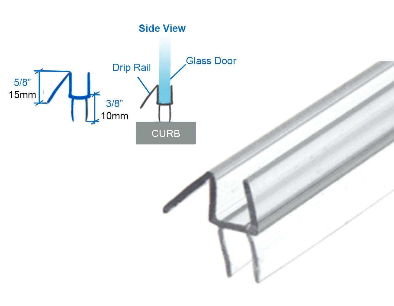 SHS Clear CoExtruded Bottom Wipe with Drip Rail for 3/8″ Glass BW10