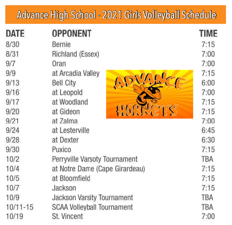 2022 Advance High School Volleyball Schedule